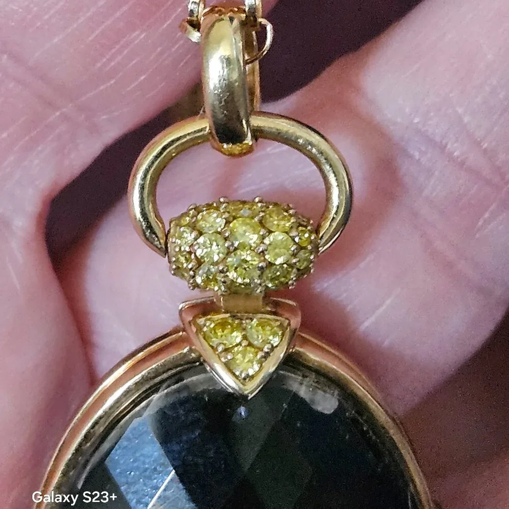 RARE MONICA RICH KOSANN QUARTZ YELLOW DIAMOND 18K CHARM LOCKET PENDANT NECKLACE